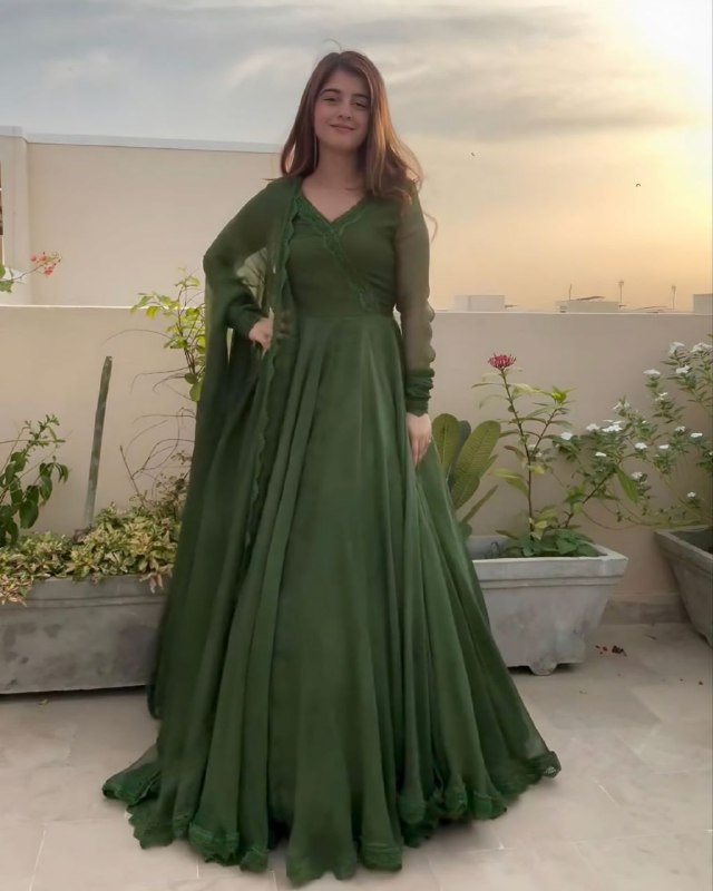 Ready To Wear Green Pure Georgette Embroidery Work Anarkali Gown With Dupatta