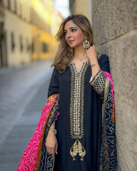 Ready To Wear Black Pure Georgette Embroidery Work Pakistani Suit With Dupatta