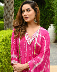 Ready To Wear Pink Faux Georgette Sequence Work Plazzo Suit With Dupatta