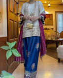 Ready To Wear Green Blue Mustard Heavy Natural Silk Embroidery Farshi Salwar Kurti With Dupatta