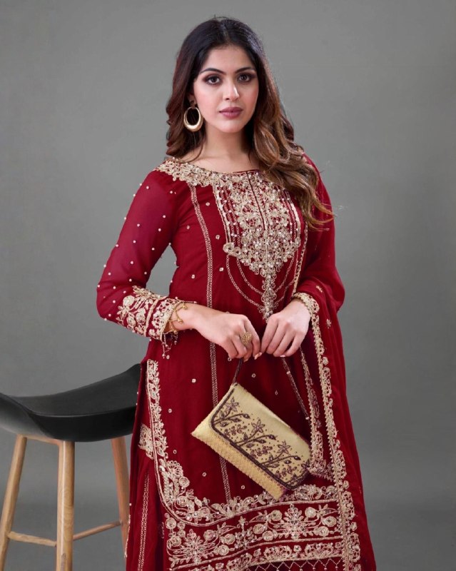 Ready To Wear Maroon Soft Georgette Sharara Suit With Dupatta