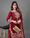 Ready To Wear Maroon Soft Georgette Sharara Suit With Dupatta