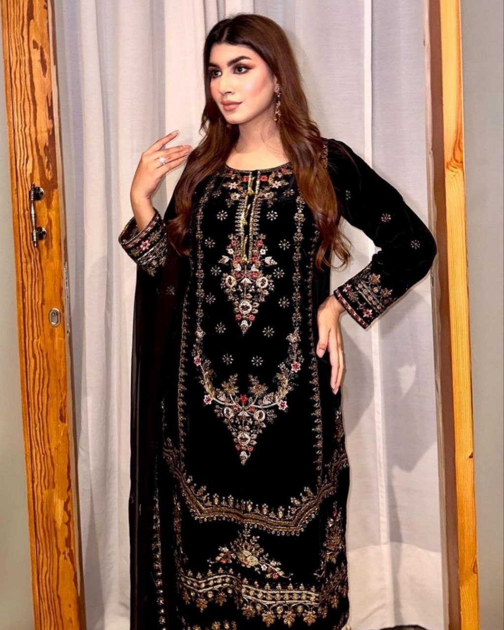 Ready To Wear Micro Velvet Embroidery Work Pakistani Suit With Dupatta