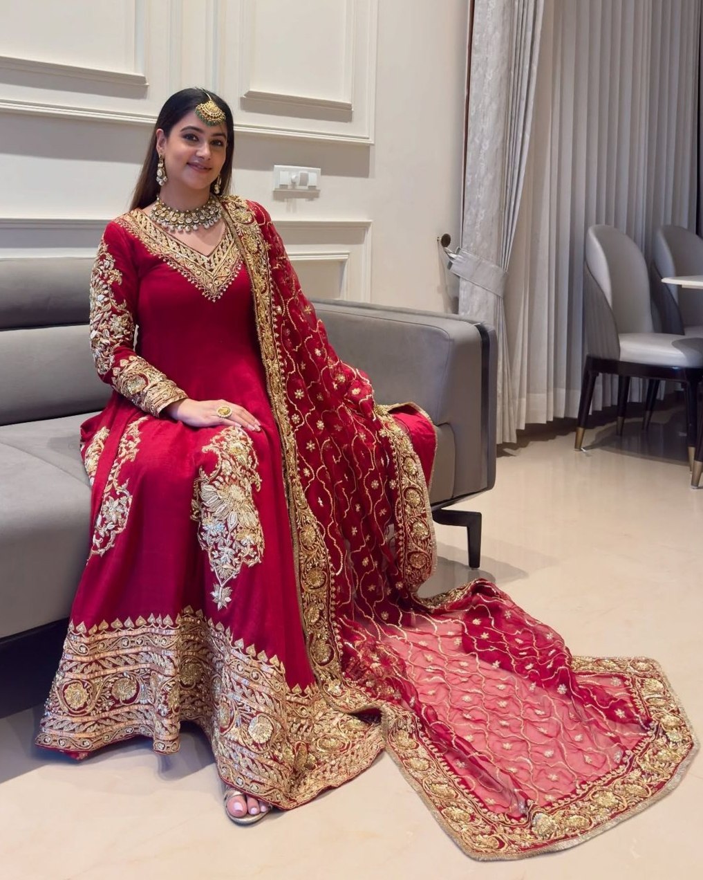 Exclusive Red Soft Georgette Embroidery Anarkali Suit With Dupatta