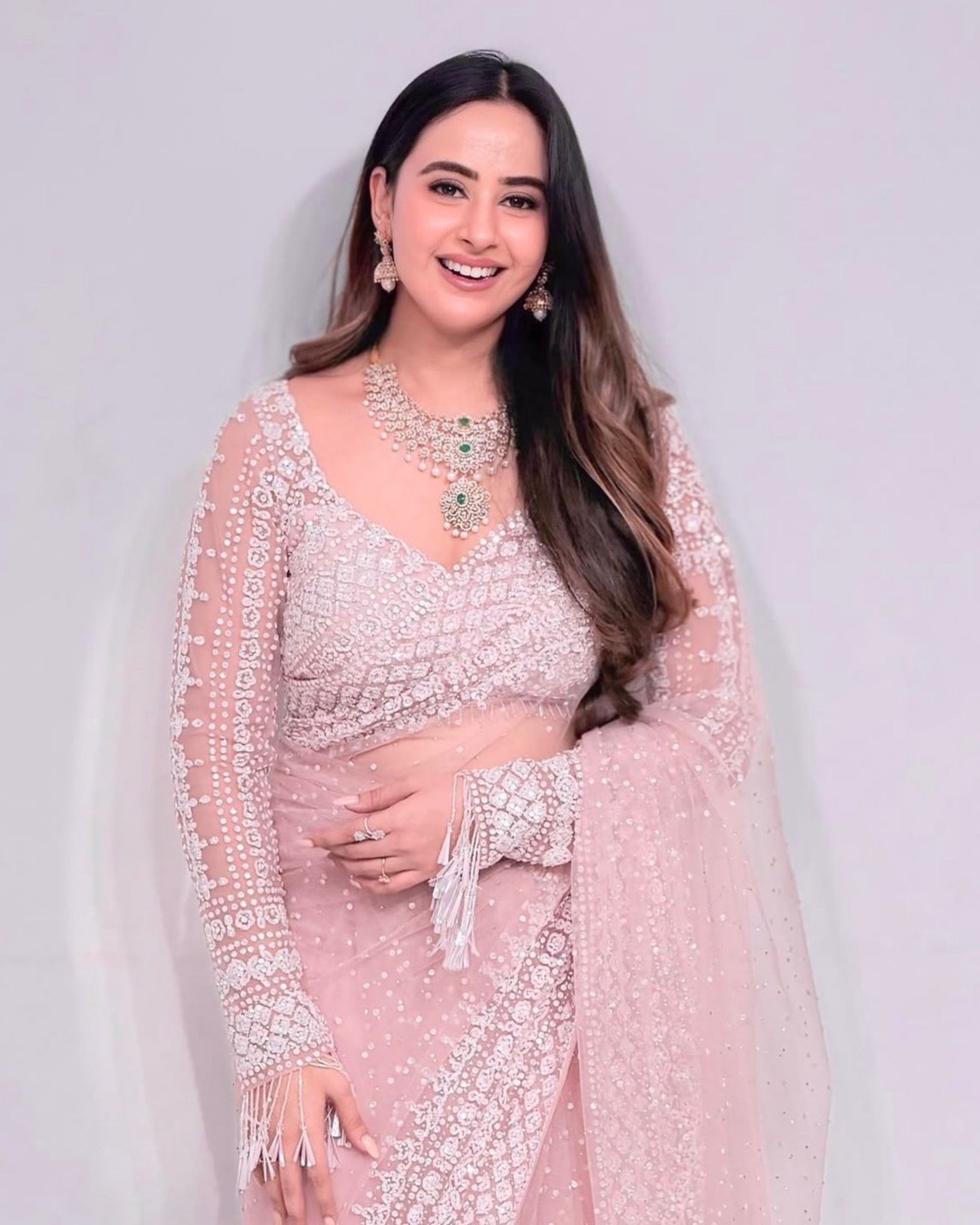 Exclusive Pink Soft Net Embroidery Saree With Blouse