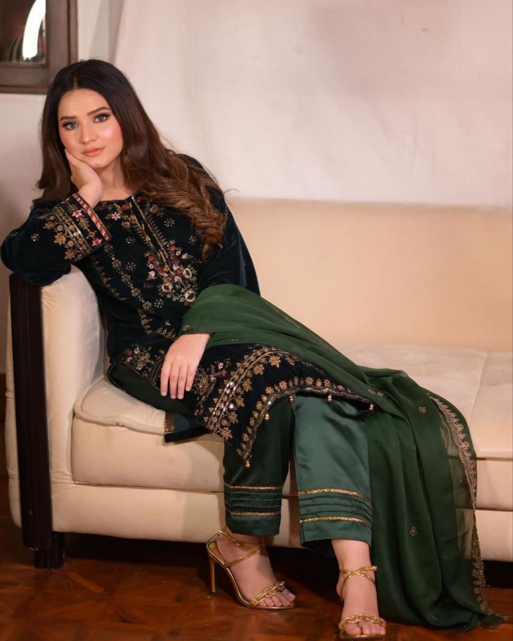 Ready To Wear Micro Velvet Embroidery Work Pakistani Suit With Dupatta