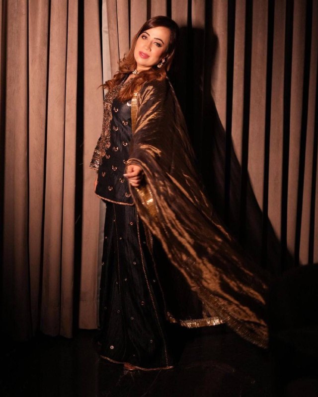 Exclusive Black Chinon Silk Embroidery Gharara Suit With Dupatta