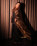 Exclusive Black Chinon Silk Embroidery Gharara Suit With Dupatta
