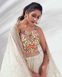 Exclusive White Heavy Georgette Embroidery Lehenga Blouse With Dupatta