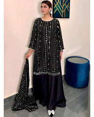 Ready To Wear Black Heavy Faux Georgette Embroidery Work Plazzo Suit With Dupatta