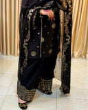Ready To Wear Black French Crep Silk Embroidery Kurti Farshi Salwar With Dupatta
