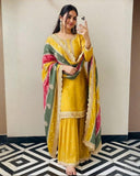 Ready To Wear Yellow Soft Georgette Embroidery Palazo Kurti With Dupatta