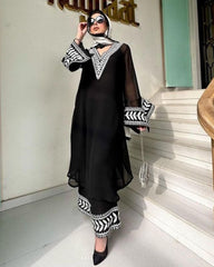 Ready To Wear Black Pure Georgette Embroidery Work Pakistani Suit With Dupatta