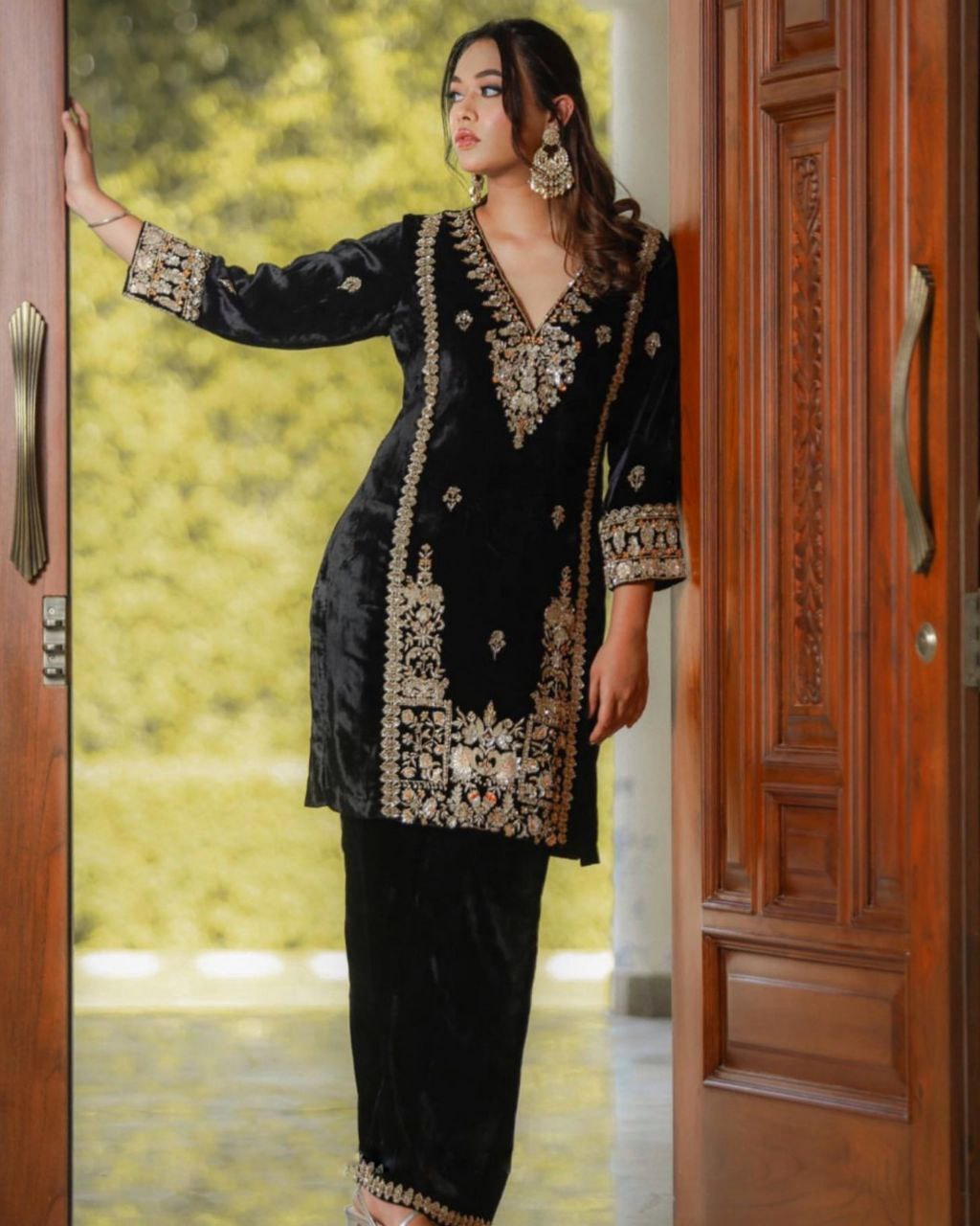 Ready To Wear Black Micro Velvet Embroidery Work Pakistani Suit