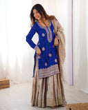 Premium Pink Blue Premium Chinon Silk Embroidery Gharara Suit With Dupatta