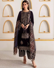 Ready To Wear Neavy Blue Micro Velvet Embroidery Work Pakistsni Suit With Dupatta