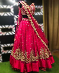 Designer Pink Mono Net Embroidery Work Lehenga Choli With Dupatta