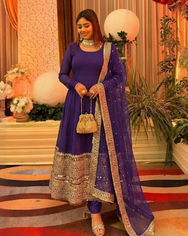 Exclusive Orange Yellow Green Purple Black Silk Embroidery Anarkali Suit With Dupatta