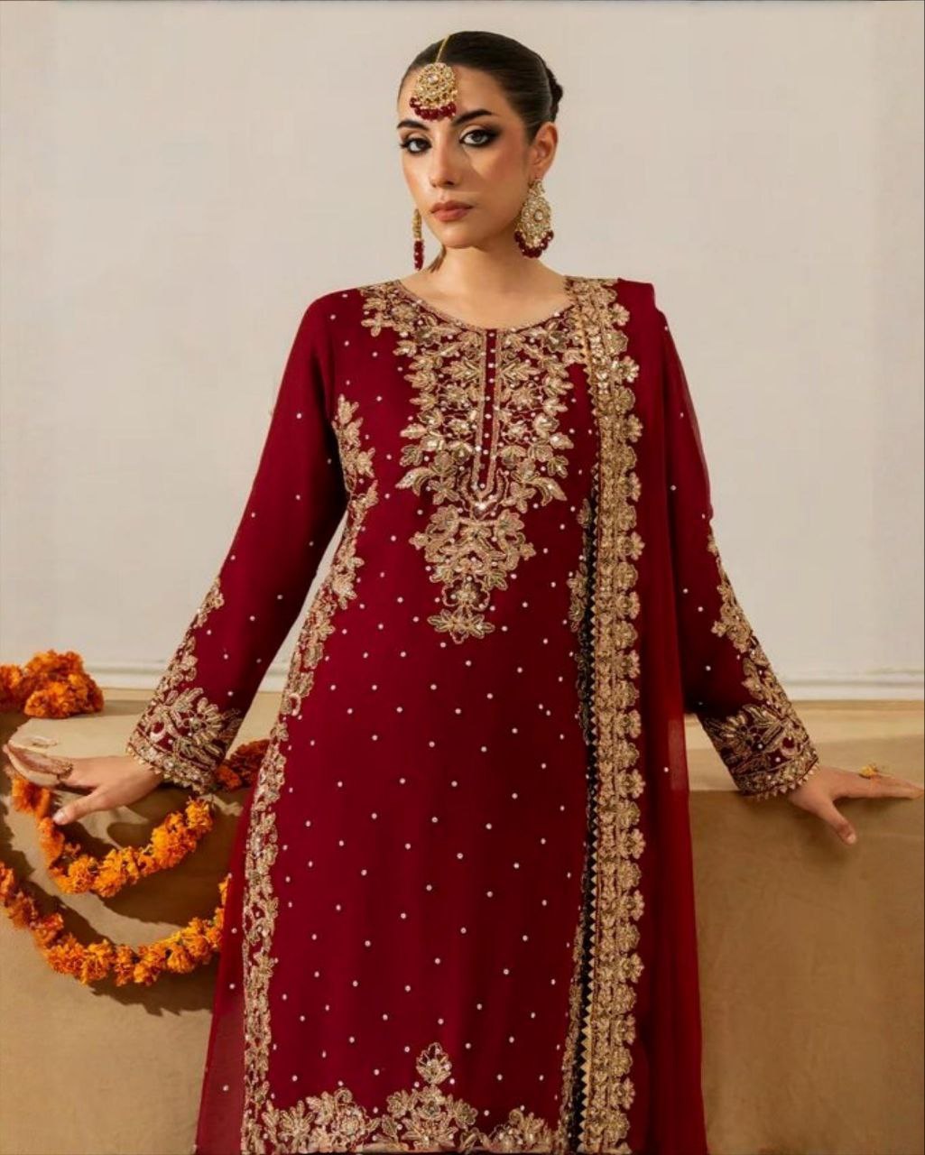 Exclusive Red Blue Brown Soft Georgette Embroidery Palazo Kurti With Dupatta