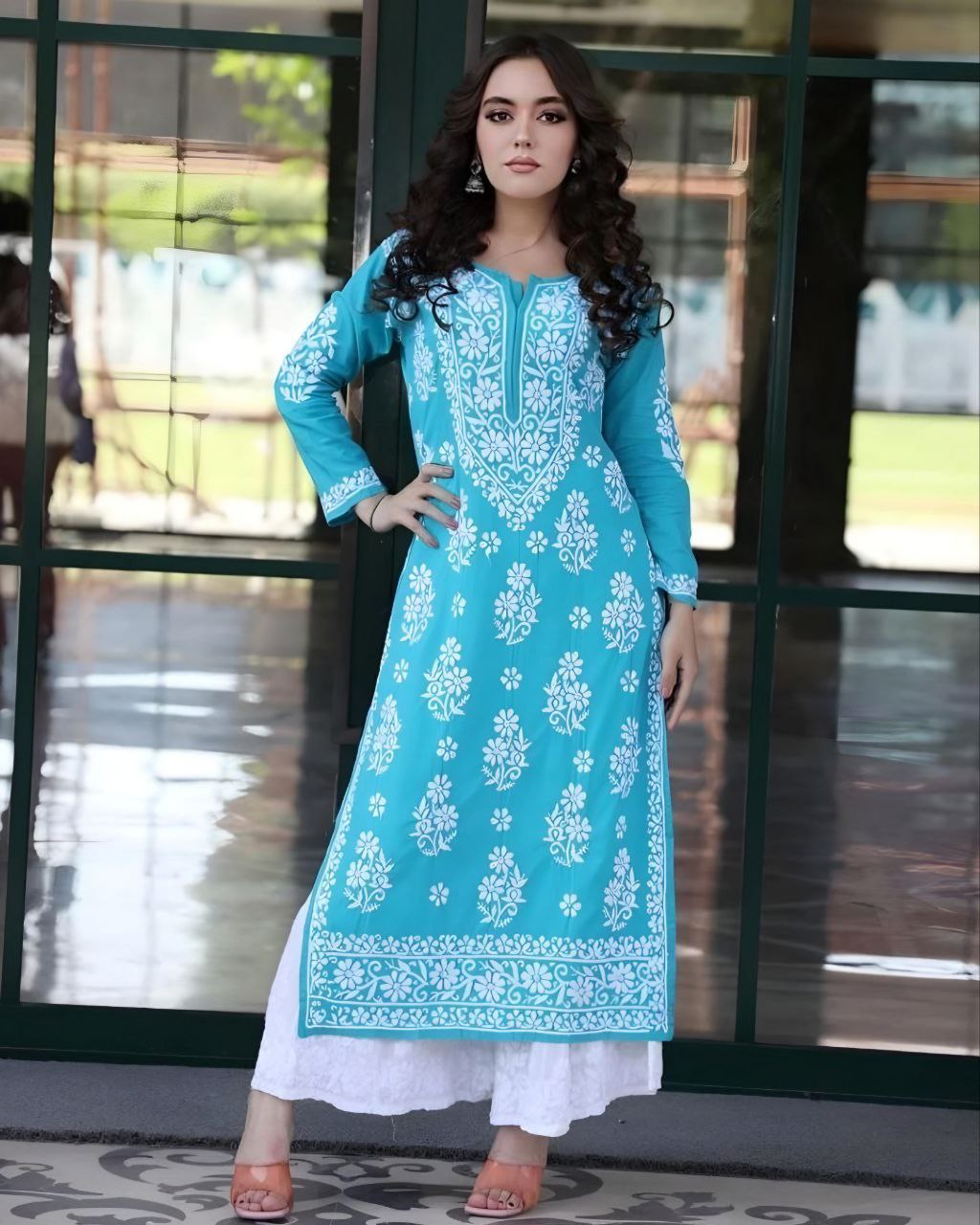 Ready To Wear Rayon Cotton Embroidery Work Chikan Kari Suit