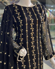 Ready To Wear Black Pure Georgette Embroidery Work Plazzo Suit With Dupatta