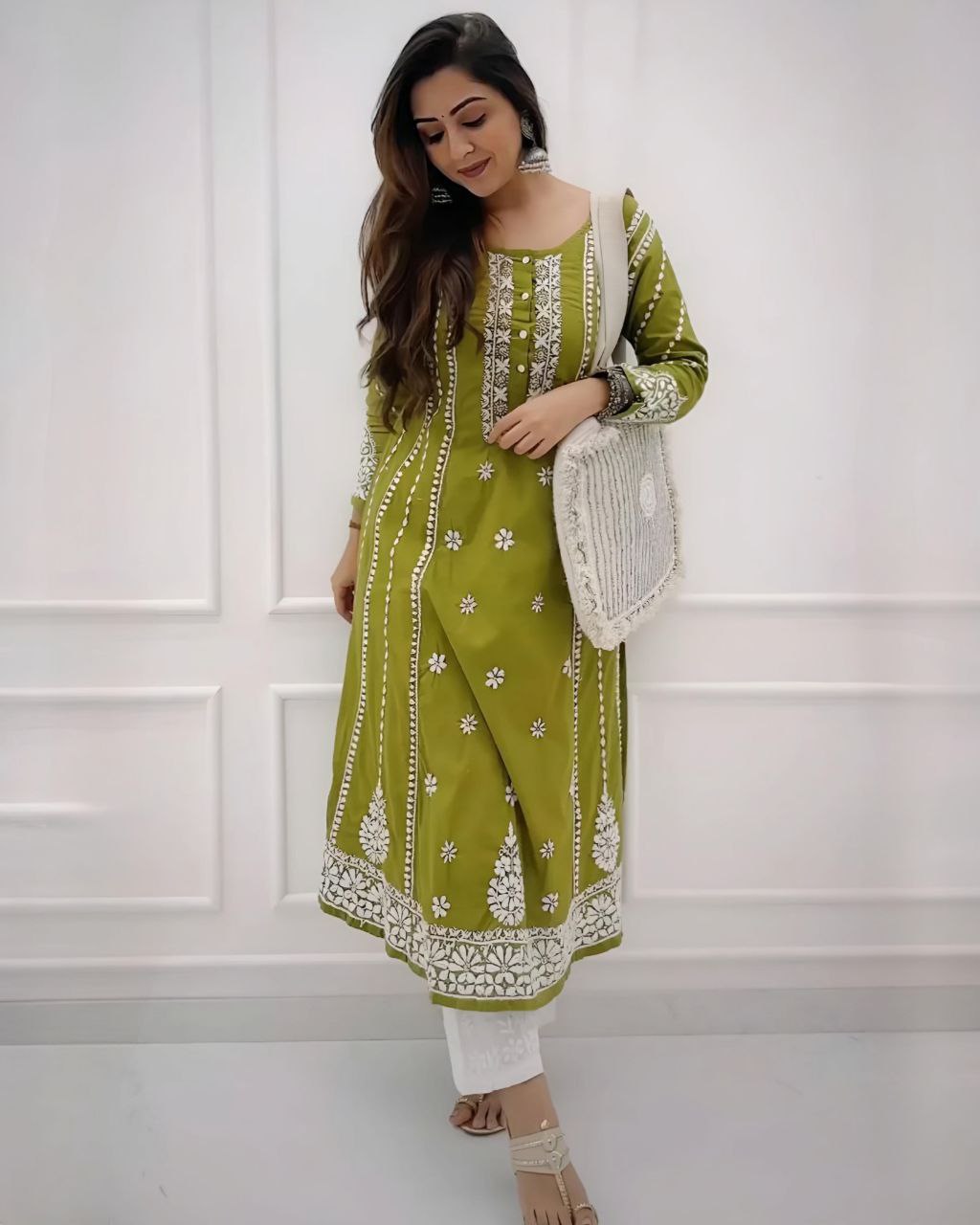 Ready To Wear Casual Dhani Rayon Cotton Embroidery Work Chikan Kari