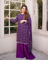 Ready To Wear Purple Heavy Faux Georgette Embroidery Work Plazzo Suit With Dupatta