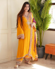 Ready To Wear Orange Tapeta Silk Embroidery Work Anarkali Suit With Dupatta