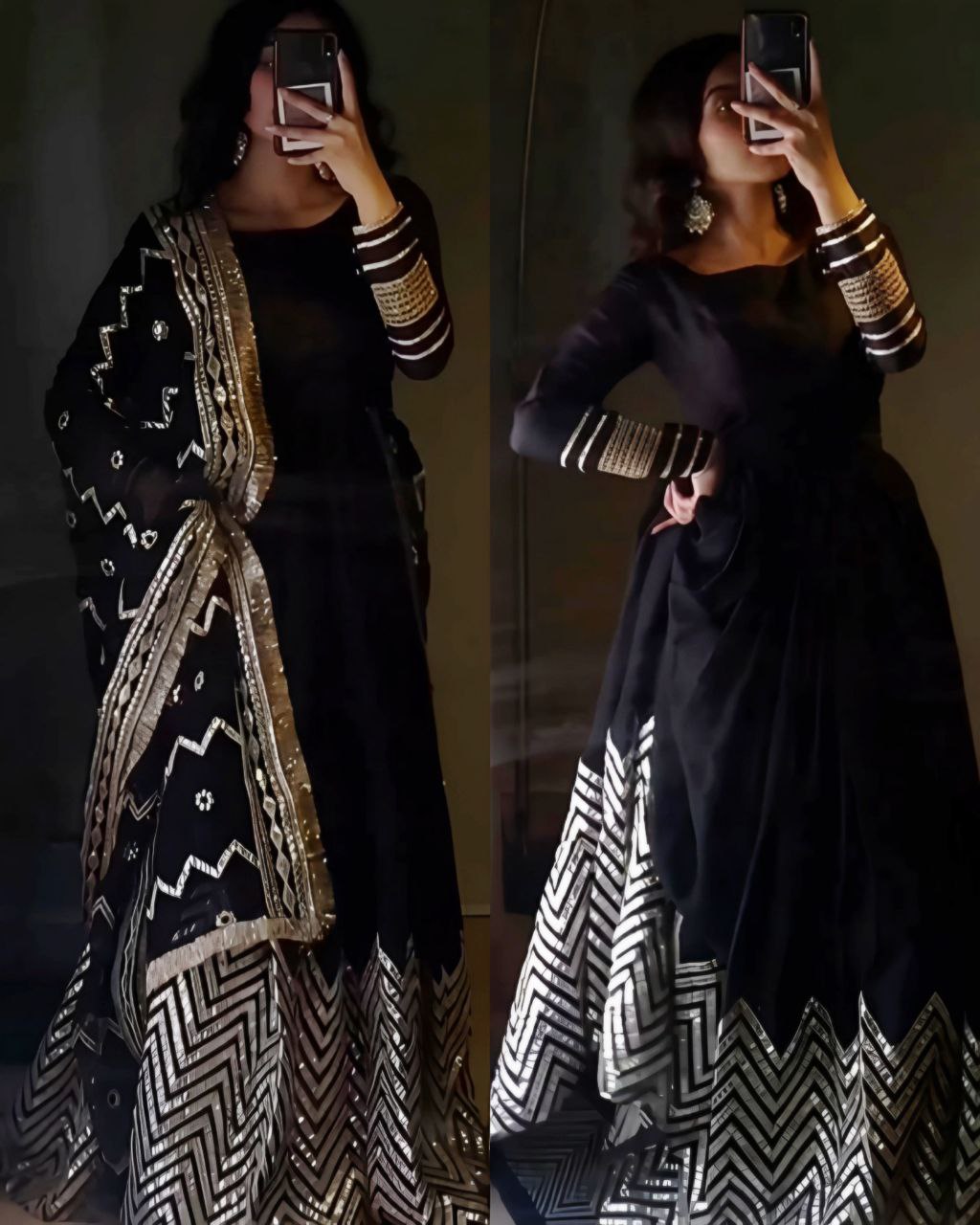 Ready To Wear Black Faux Georgette Sequence Work Anarkali Gown With Dupatta