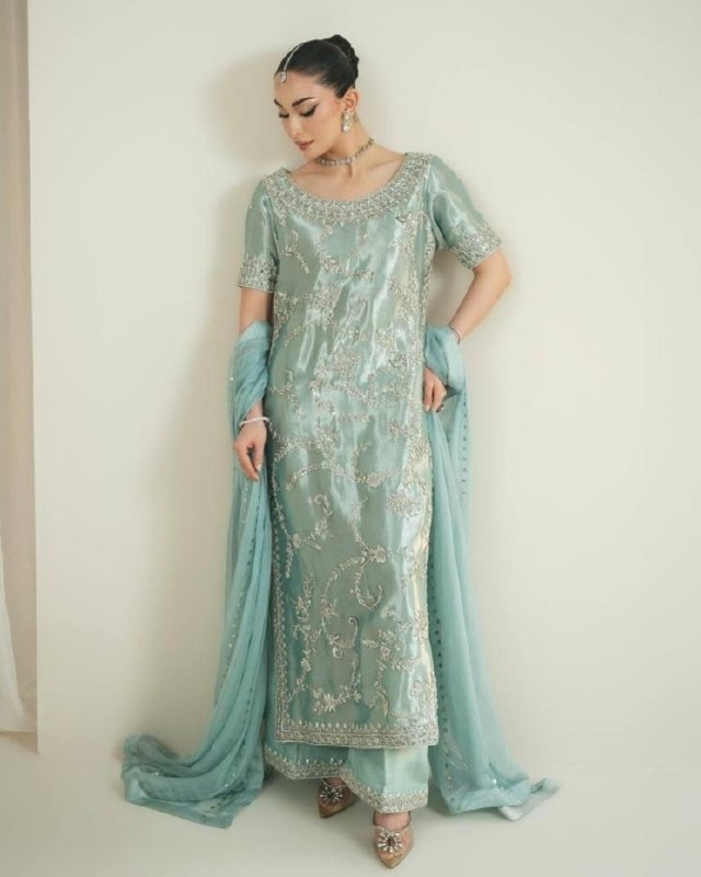 Ready To Wear Sea Green Simmer Silk Palazo Kurti With Dupatta