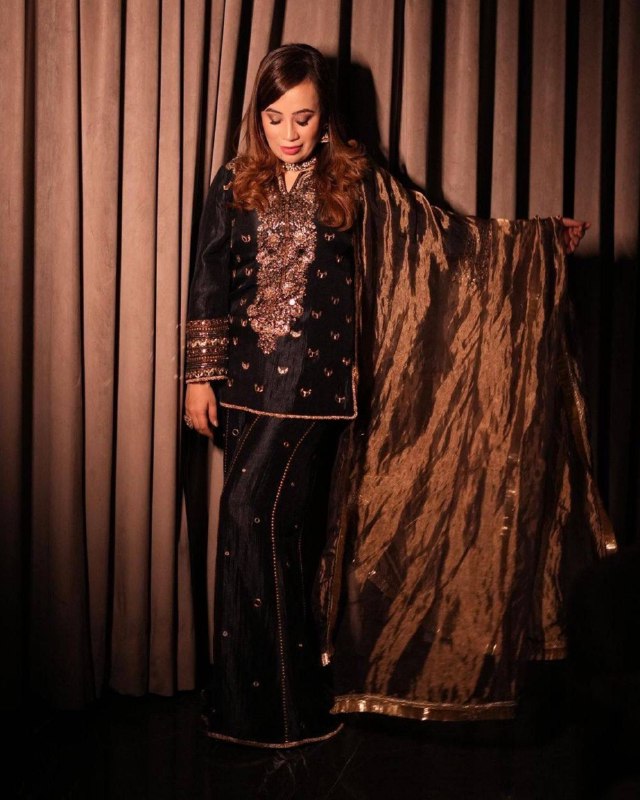 Exclusive Black Chinon Silk Embroidery Gharara Suit With Dupatta