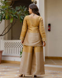 Ready To Wear Golden Beige Banarasi Viscos Silk Embroidery Palazo Kurti With Dupatta