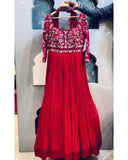 Ready To Wear Hot Red Soft Georgette Embroidery Work Anarkali Gown With Dupatta
