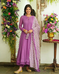 Ready To Wear  Lilac Faux Georgette Fancy Gpo Lace Work Anarkali Suit With Dupatta