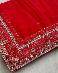 Designer Red Rangoli Silk Sequence Work Saree With Blouse