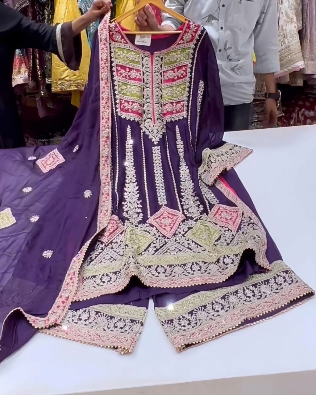 Ready To Wear Purple Pure Georgette Embroidery Work Pakistani Suit With Dupatta