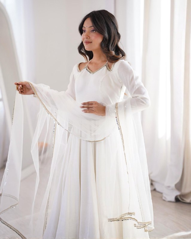 Ready To Wear White Chanderi Roman Silk Anarkali Suit With Dupatta