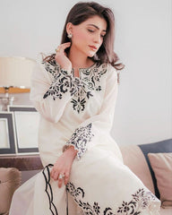 Ready To Wear Off White Faux Georgette Embroidery Work Pakistani Suit With Dupatta