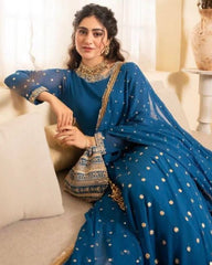 Ready To Wear Sky Blue Faux Georgette Sequence Work Anarkali Suit With Dupatta