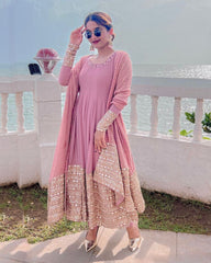 Ready To Wear Baby Pink Pure Georgette Embroidery Work Anarkali Suit With Dupatta