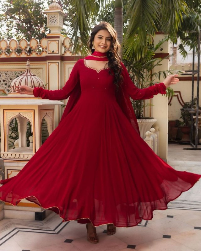 Ready To Wear Maroon Pure Georgette Embroidery Work Anarkali  Suit With Dupatta