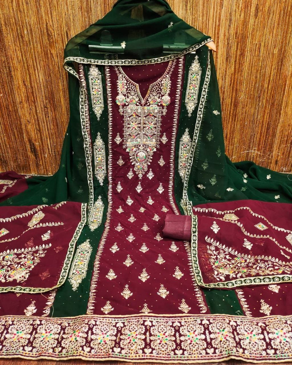 Ready To Wear Maroon Pure Georgette Embroidery Work Pakistani Suit With Dupatta