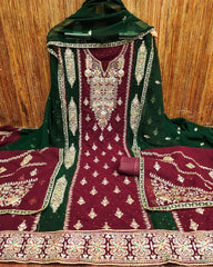 Ready To Wear Maroon Pure Georgette Embroidery Work Pakistani Suit With Dupatta