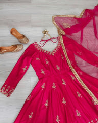 Ready To Wear Hot Pink Pure Georgette Sequence Work Punjabi Suit With Dupatta