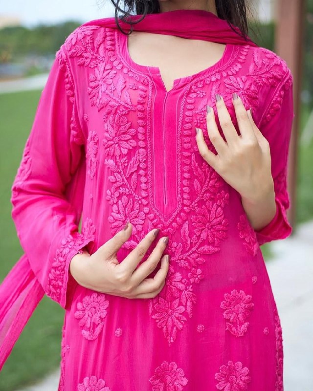 Ready To Wear Pink Brown Green Red Soft Georgette Chikankari Kurti Palazo With Dupatta