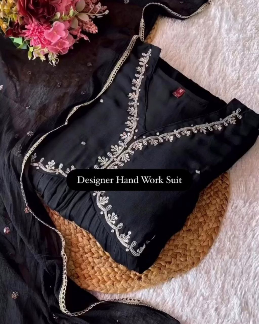 Ready To Wear Black Pure Georgette Embroidery Work Alia Cut Suit With Dupatta