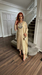 Ready To Wear Cream Pure Georgette Embroidery Work Pakistani Suit With Dupatta