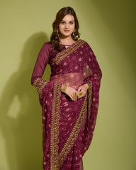 Designer Chiffon Silk Embroidery Work Saree With Blouse