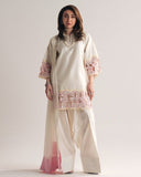 Ready To Wear White Natural Crep Silk Embroidery Farshi Salwar Kurti With Dupatta