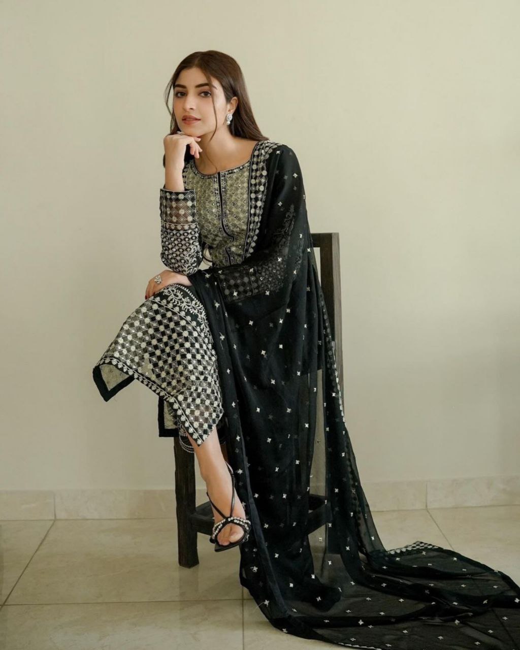 Ready To Wear Black Pure Georgette Embroidery Work Pakistani Suit With Dupatta